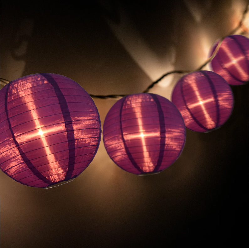BLOWOUT 4&quot; Royal Purple Round Shimmering Nylon Lantern Party String Lights (8FT, Expandable)