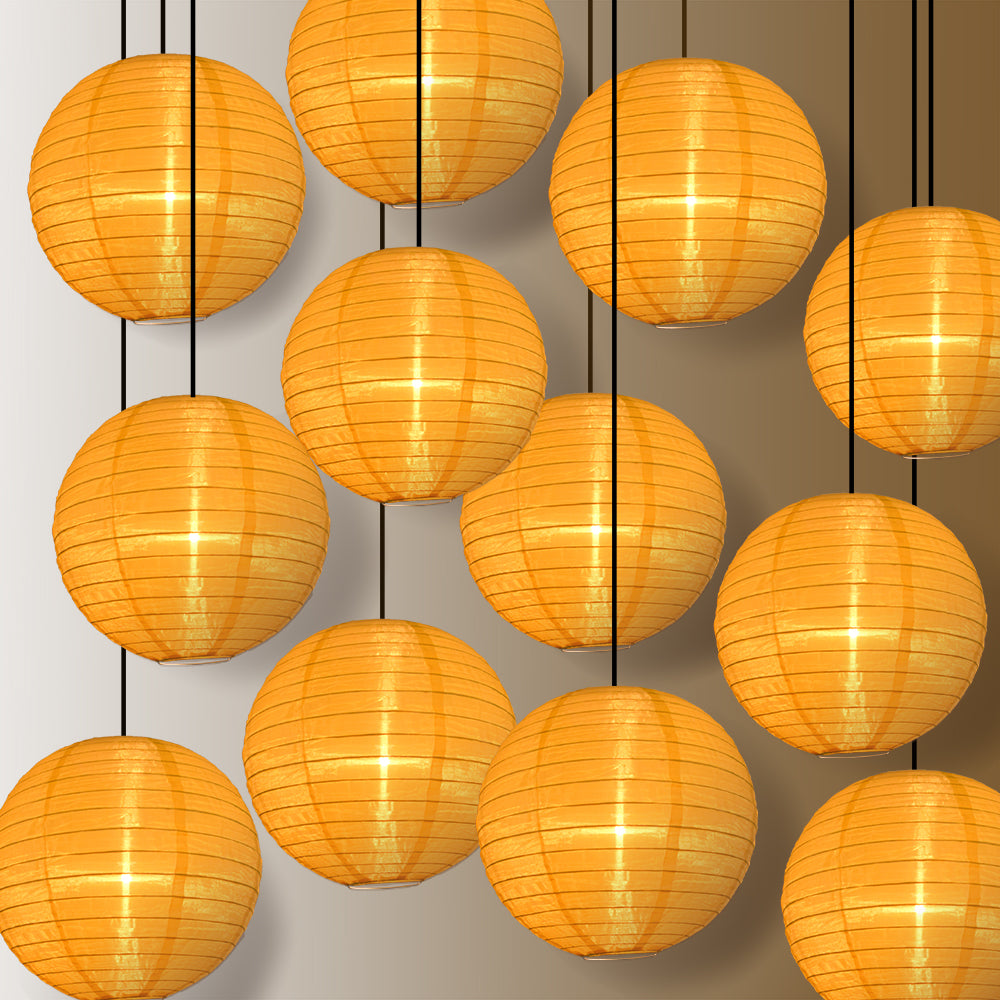 BULK PACK (12) 10" Gold Yellow Shimmering Nylon Lantern, Even Ribbing, Durable, Hanging