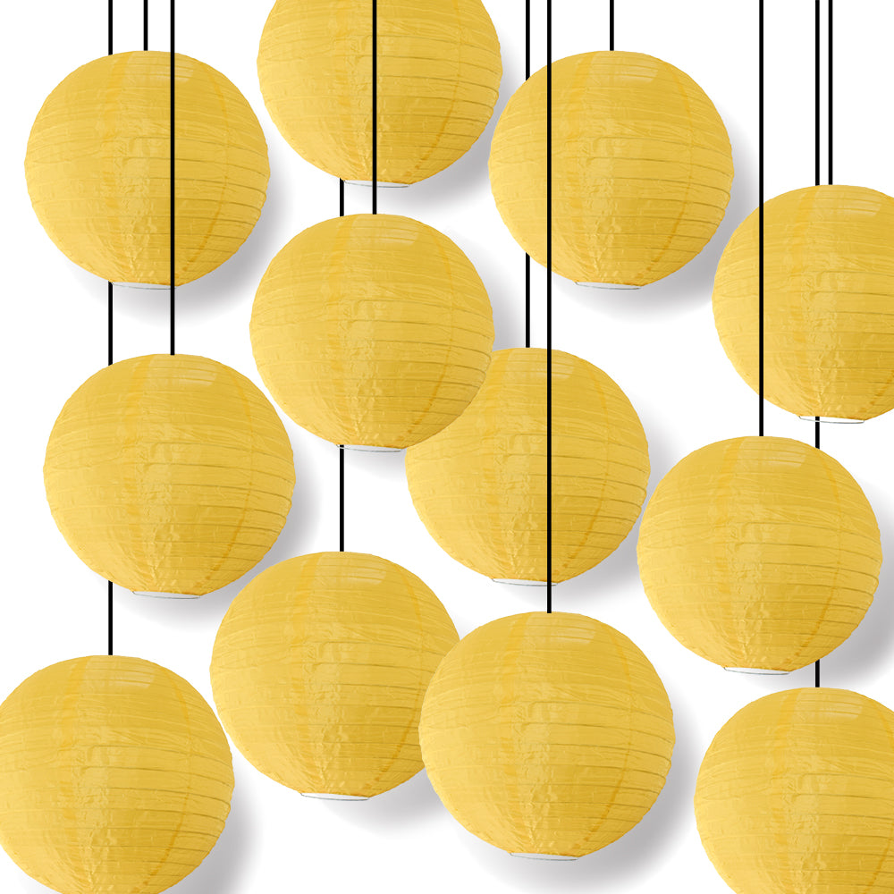 BULK PACK (12) 18" Gold Yellow Shimmering Nylon Lantern, Even Ribbing, Durable, Hanging