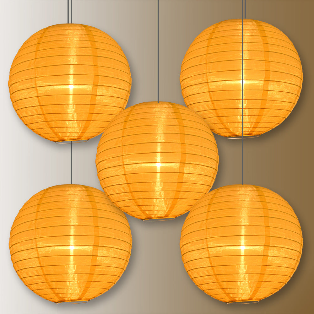 BULK PACK (5) 14" Gold Yellow Shimmering Nylon Lantern, Even Ribbing, Durable, Hanging