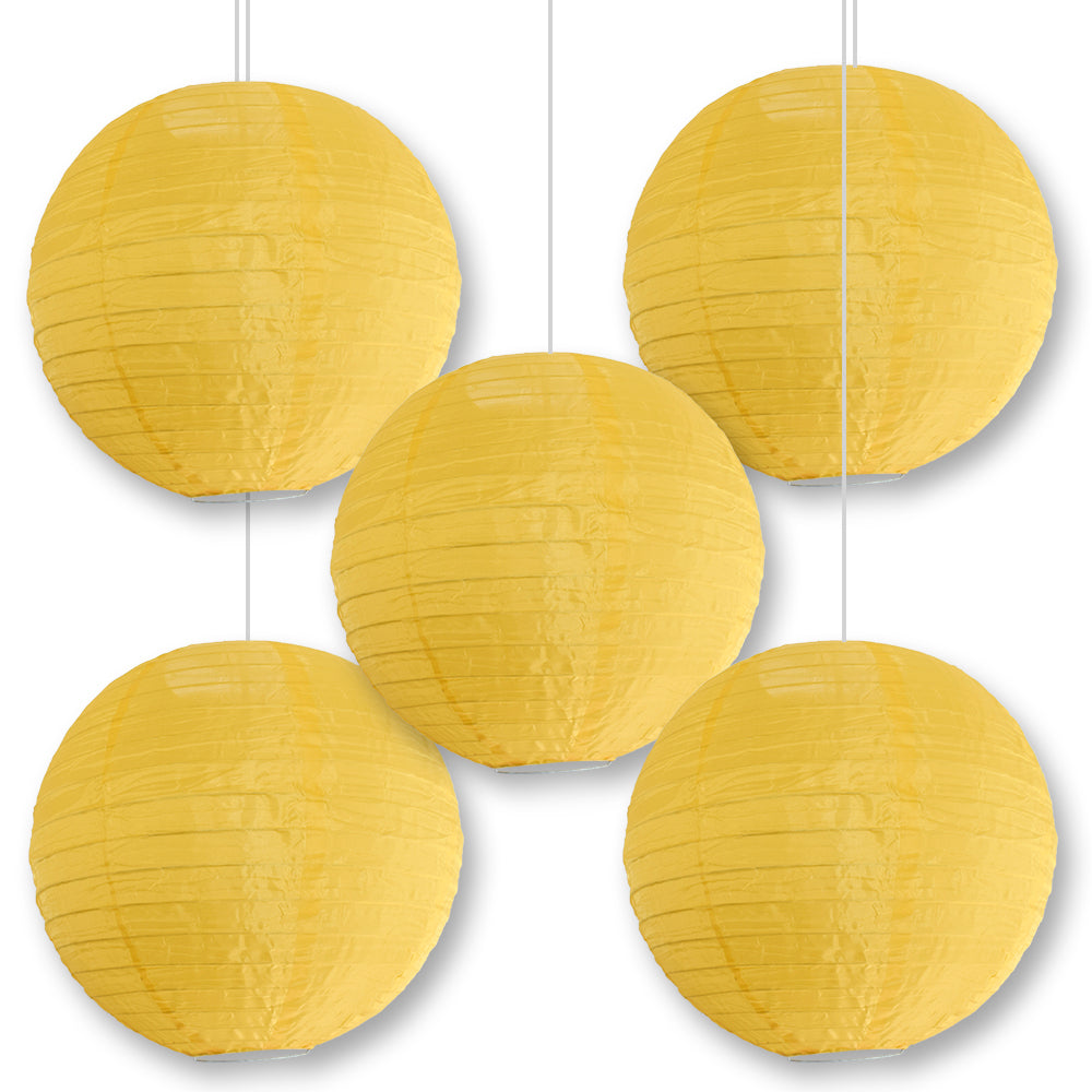 BULK PACK (5) 24" Gold Yellow Shimmering Nylon Lantern, Even Ribbing, Durable, Hanging