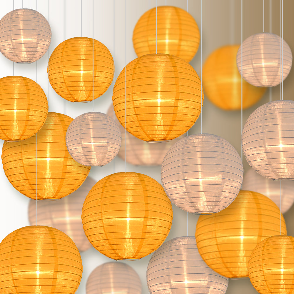 Ultimate 20-Piece Gold Variety Nylon Lantern Party Pack - Assorted Sizes of 6", 8", 10", 12" (5 Round Lanterns Each) for Weddings, Events and Décor