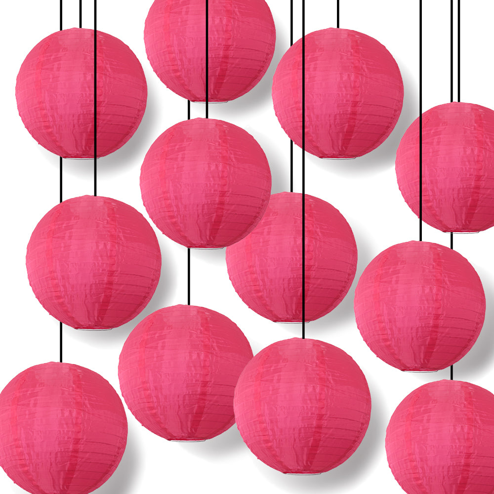 BULK PACK (12) 24&quot; Hot Pink Shimmering Nylon Lantern, Even Ribbing, Durable, Hanging