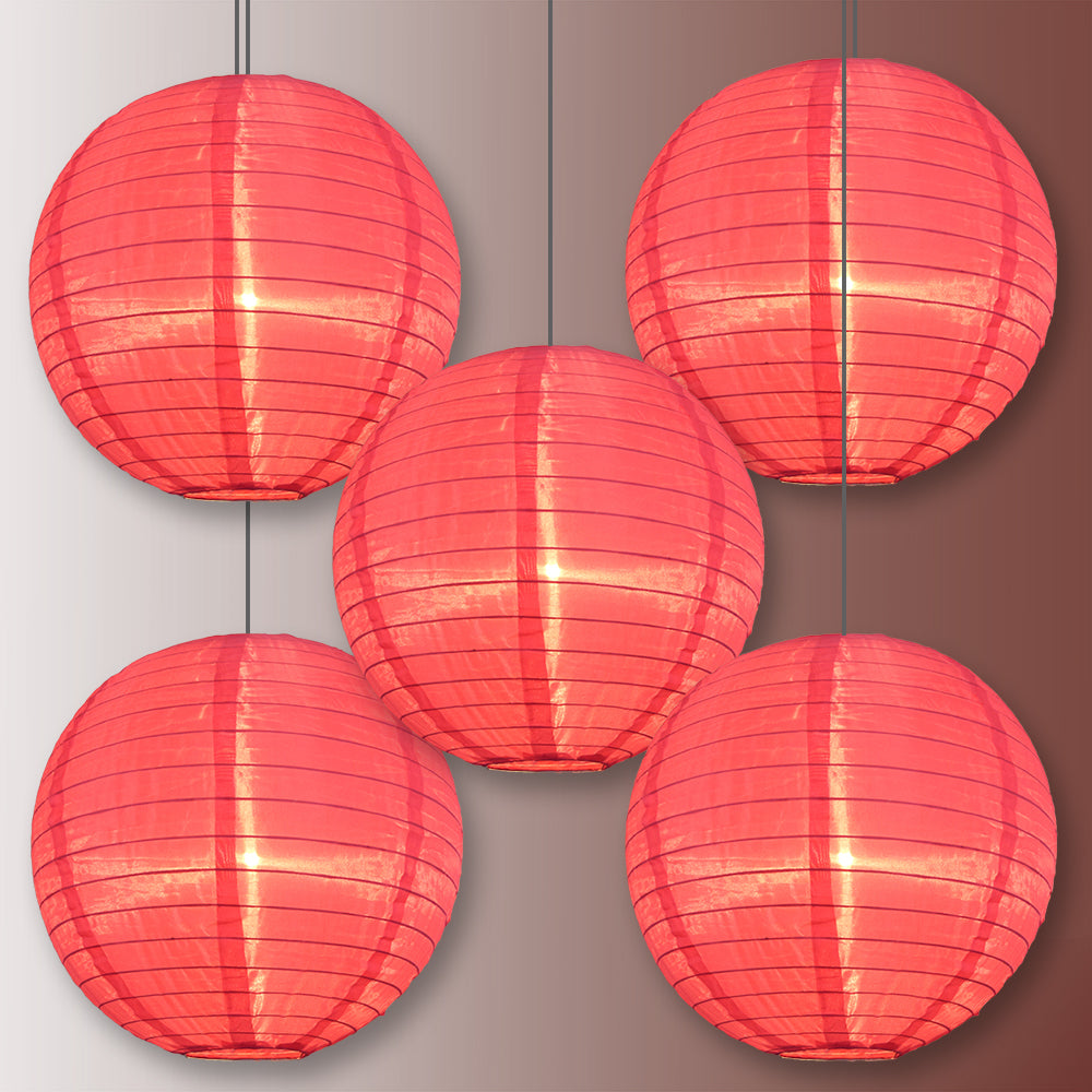 BULK PACK (5) 14&quot; Hot Pink Shimmering Nylon Lantern, Even Ribbing, Durable, Hanging