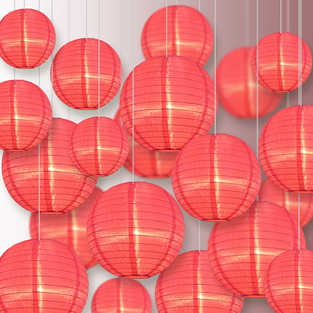 Ultimate 20-Piece Hot Pink Nylon Lantern Party Pack - Assorted Sizes of 6", 8", 10", 12" (5 Round Lanterns Each) for Weddings, Events and Décor