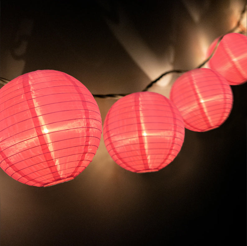 4&quot; Hot Pink Round Shimmering Nylon Lantern Party String Lights (8FT, Expandable)