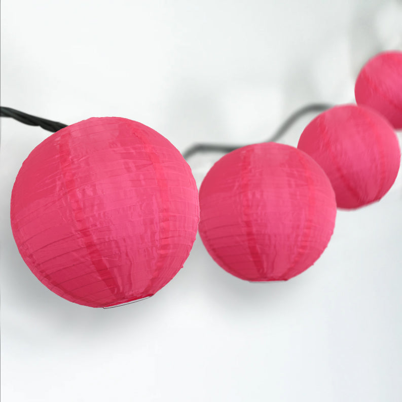 4&quot; Hot Pink Round Shimmering Nylon Lantern Party String Lights (8FT, Expandable)