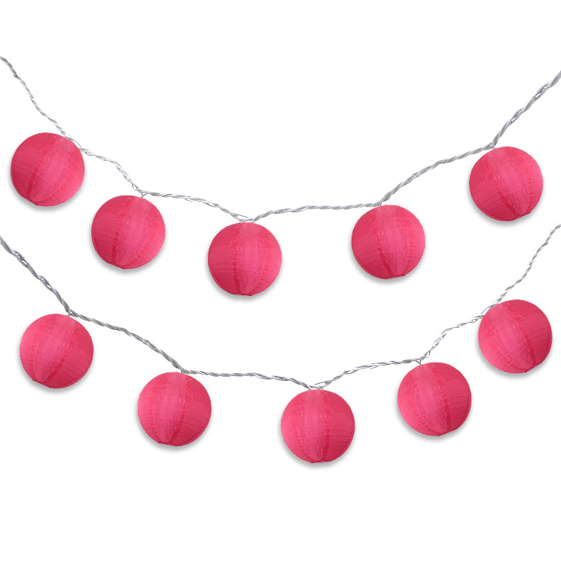 4&quot; Hot Pink Round Shimmering Nylon Lantern Party String Lights (8FT, Expandable)