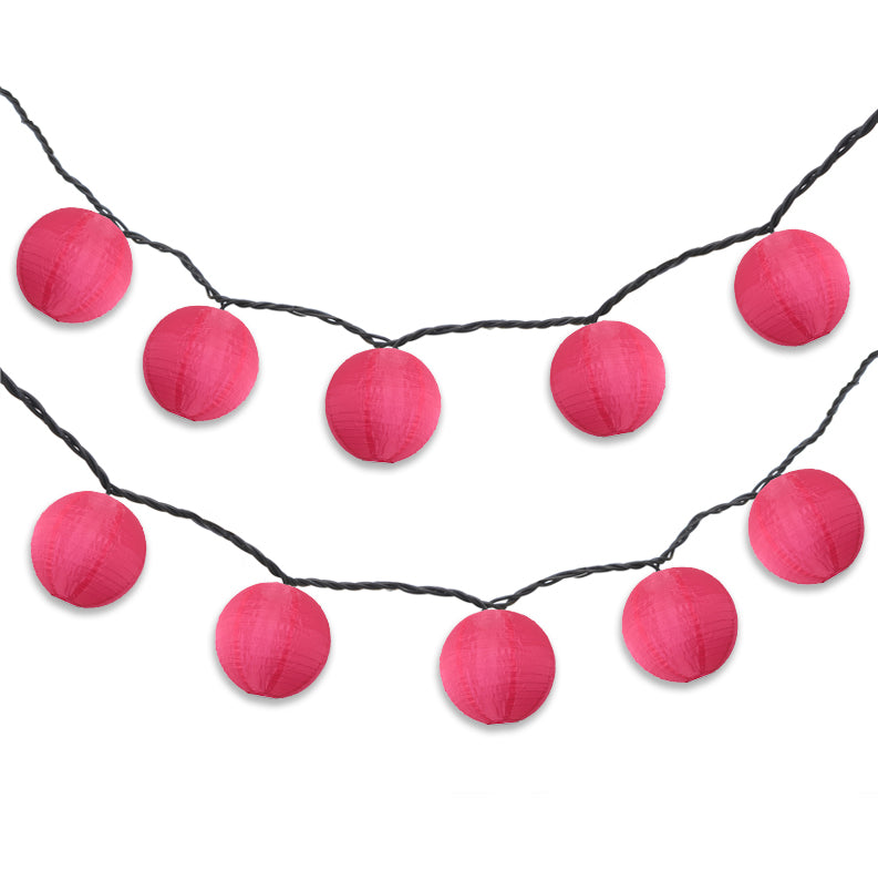 4&quot; Hot Pink Round Shimmering Nylon Lantern Party String Lights (8FT, Expandable)
