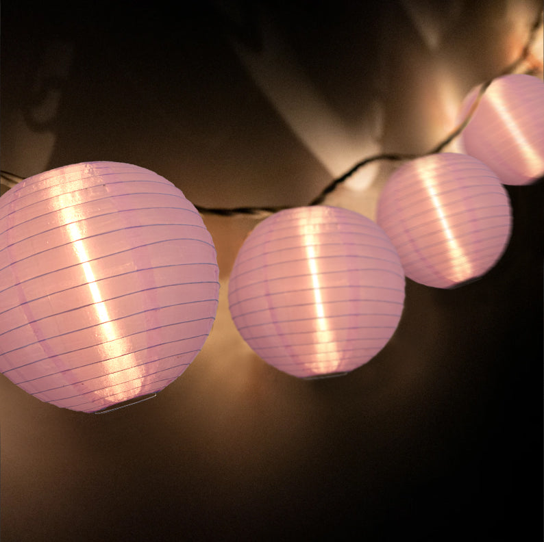 BLOWOUT 4&quot; Light Purple Round Shimmering Nylon Lantern Party String Lights (8FT, Expandable)