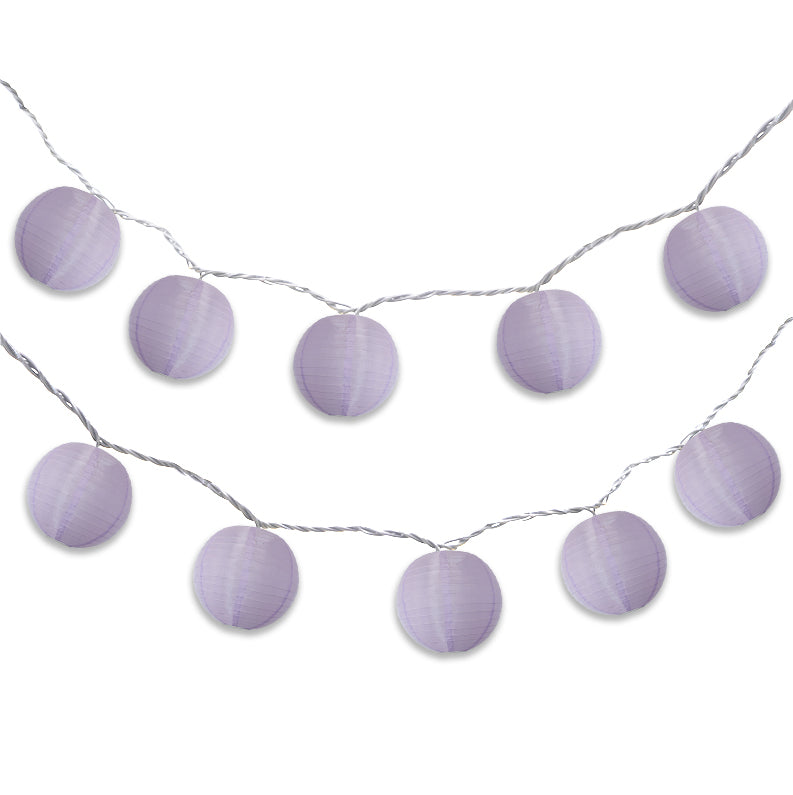BLOWOUT 4&quot; Light Purple Round Shimmering Nylon Lantern Party String Lights (8FT, Expandable)