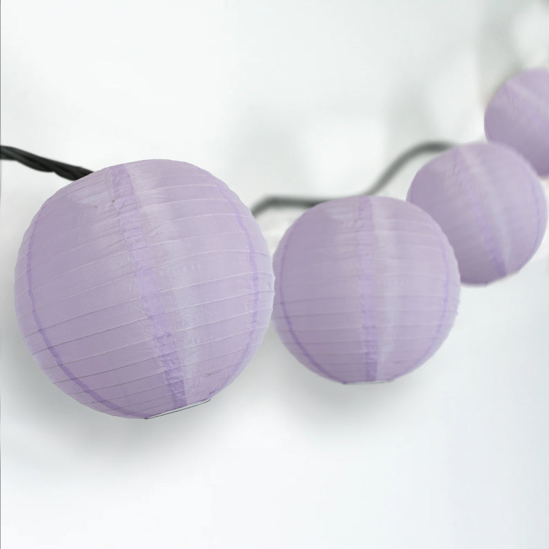 BLOWOUT 4&quot; Light Purple Round Shimmering Nylon Lantern Party String Lights (8FT, Expandable)
