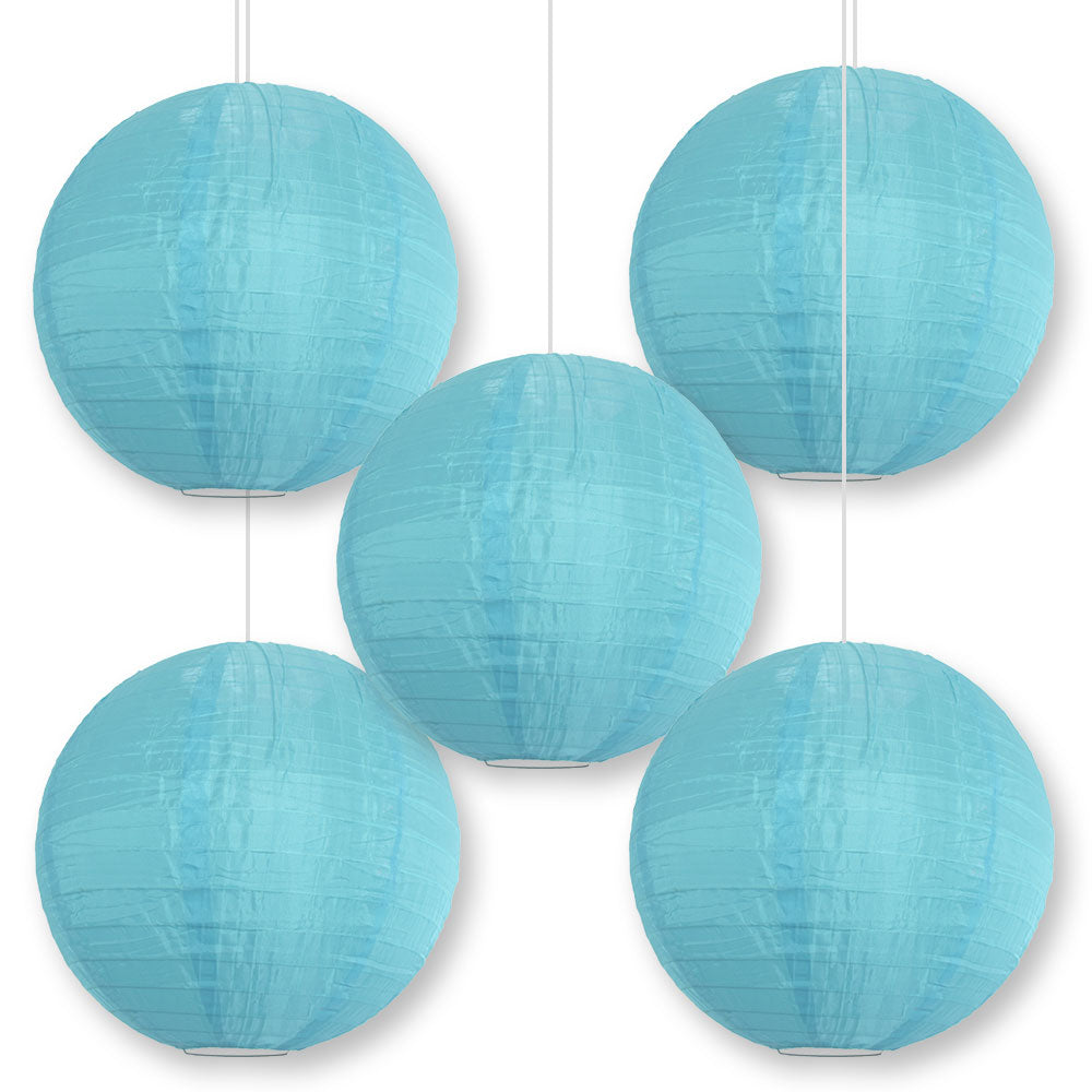 BULK PACK (5) 14&quot; Baby Blue Shimmering Nylon Lantern, Even Ribbing, Durable, Hanging
