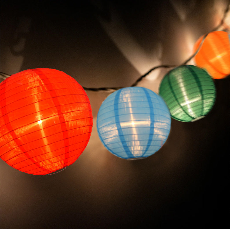 BLOWOUT 4&quot; Multi Color Shimmering Nylon Lantern Party String Lights (8FT, Expandable)