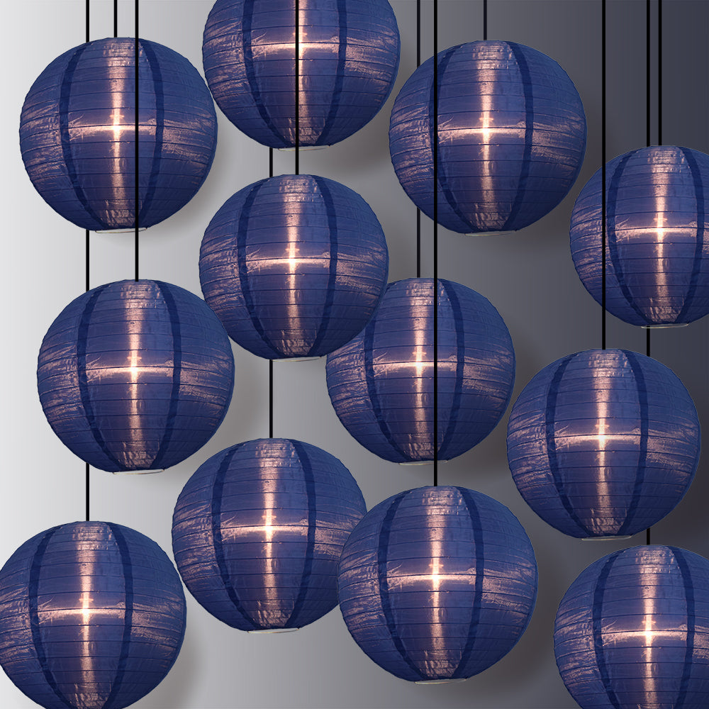 12 PACK | 14" Navy Blue Shimmering Nylon Lantern, Even Ribbing, Durable, Hanging Decoration - PaperLanternStore.com - Paper Lanterns, Decor, Party Lights & More