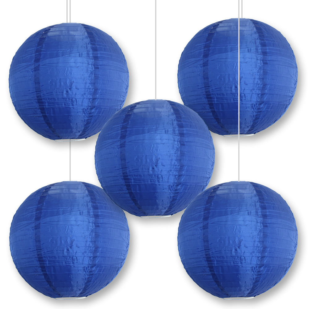 BULK PACK (5) 30" Navy Blue Jumbo Shimmering Nylon Lantern, Even Ribbing, Durable, Dry Outdoor Hanging Decoration