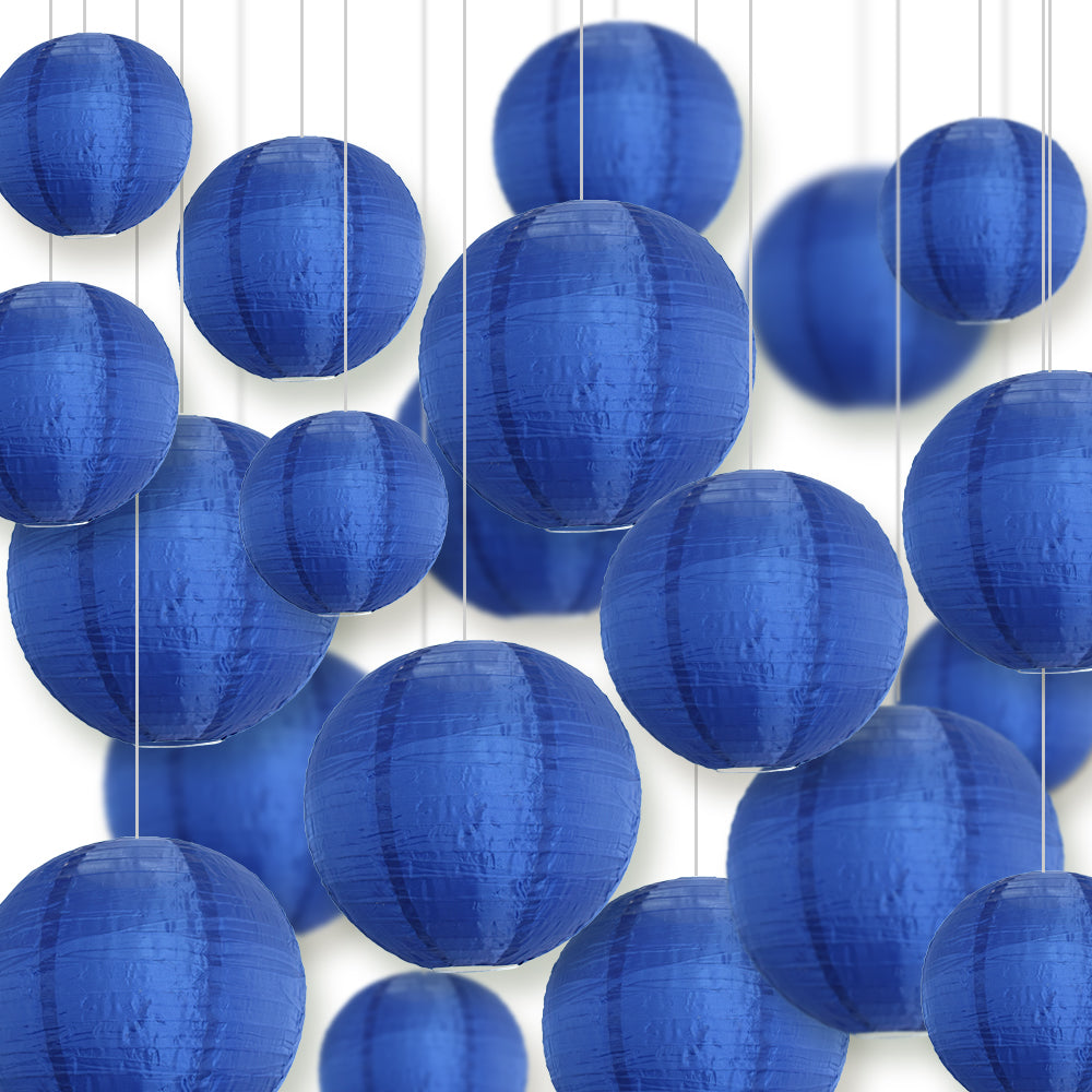 Ultimate 20-Piece Navy Blue Nylon Lantern Party Pack - Assorted Sizes of 6", 8", 10", 12" (5 Round Lanterns Each) for Weddings, Events and Décor