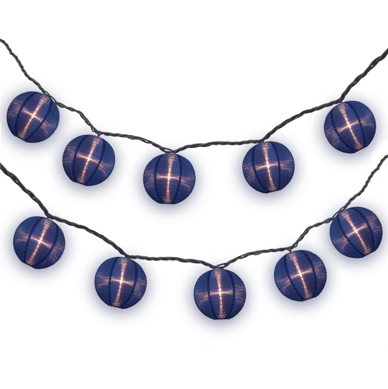 4" Navy Blue Round Shimmering Nylon Lantern Party String Lights (8FT, Expandable)