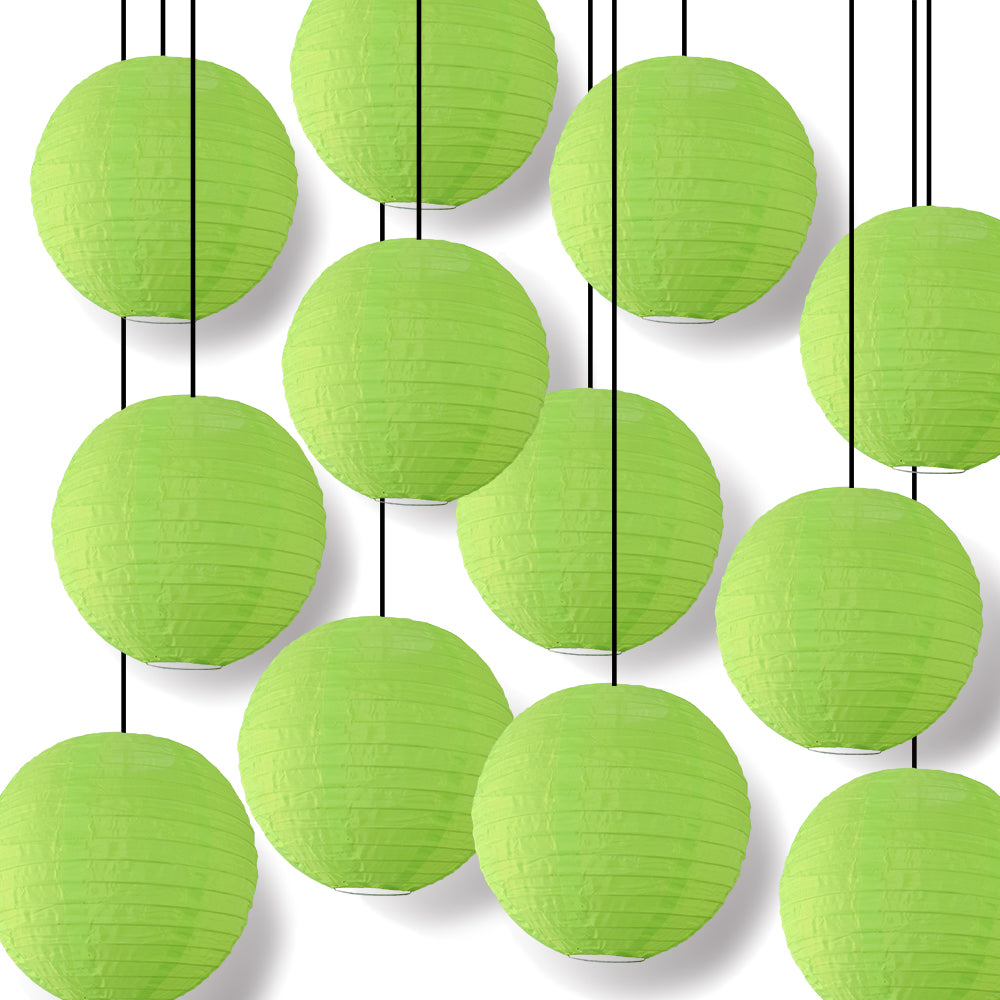 BULK PACK (12) 10&quot; Neon Green Shimmering Nylon Lantern, Even Ribbing, Durable, Hanging Decoration
