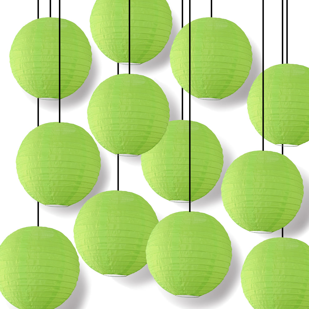 BULK PACK (12) 14&quot; Neon Green Shimmering Nylon Lantern