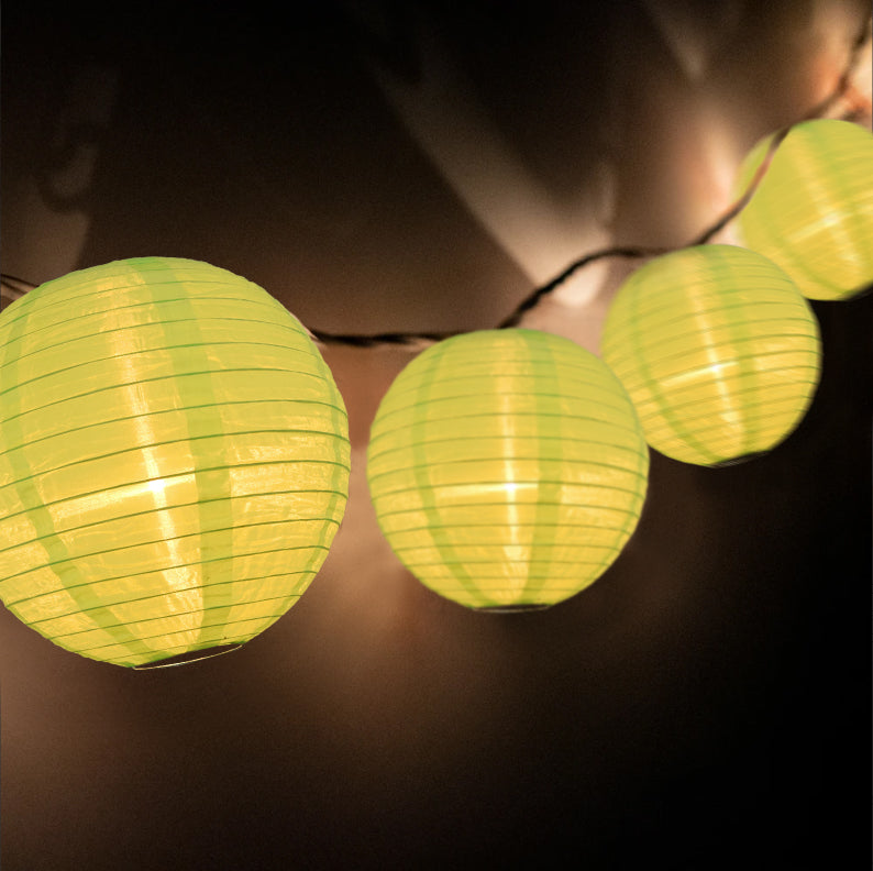 BLOWOUT 4&quot; Neon Green Round Shimmering Nylon Lantern Party String Lights (8FT, Expandable)
