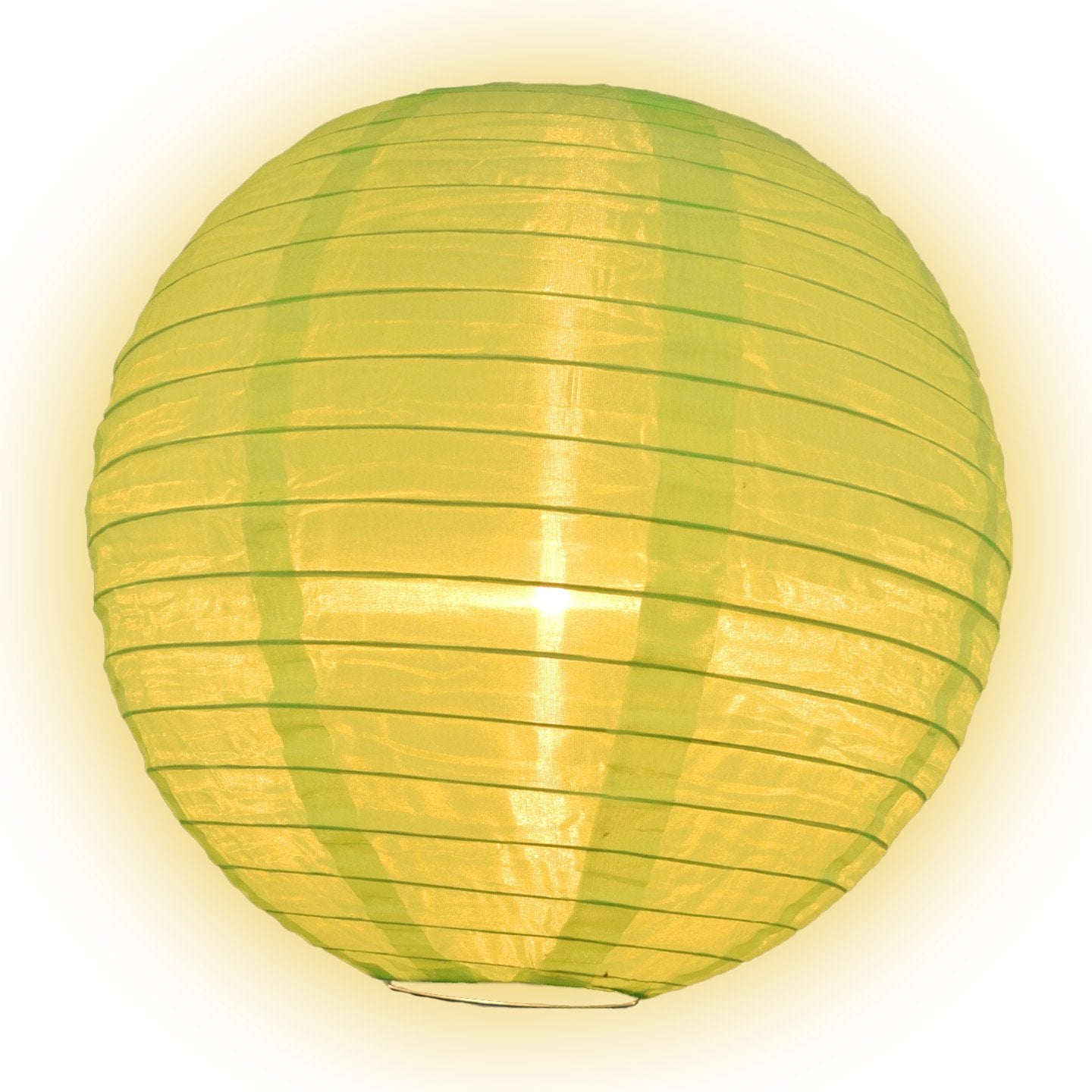 12" Neon Green Shimmering Nylon Lantern, Even Ribbing, Durable, Hanging Decoration - PaperLanternStore.com - Paper Lanterns, Decor, Party Lights & More