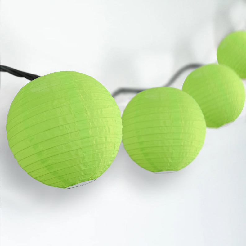 BLOWOUT 4&quot; Neon Green Round Shimmering Nylon Lantern Party String Lights (8FT, Expandable)