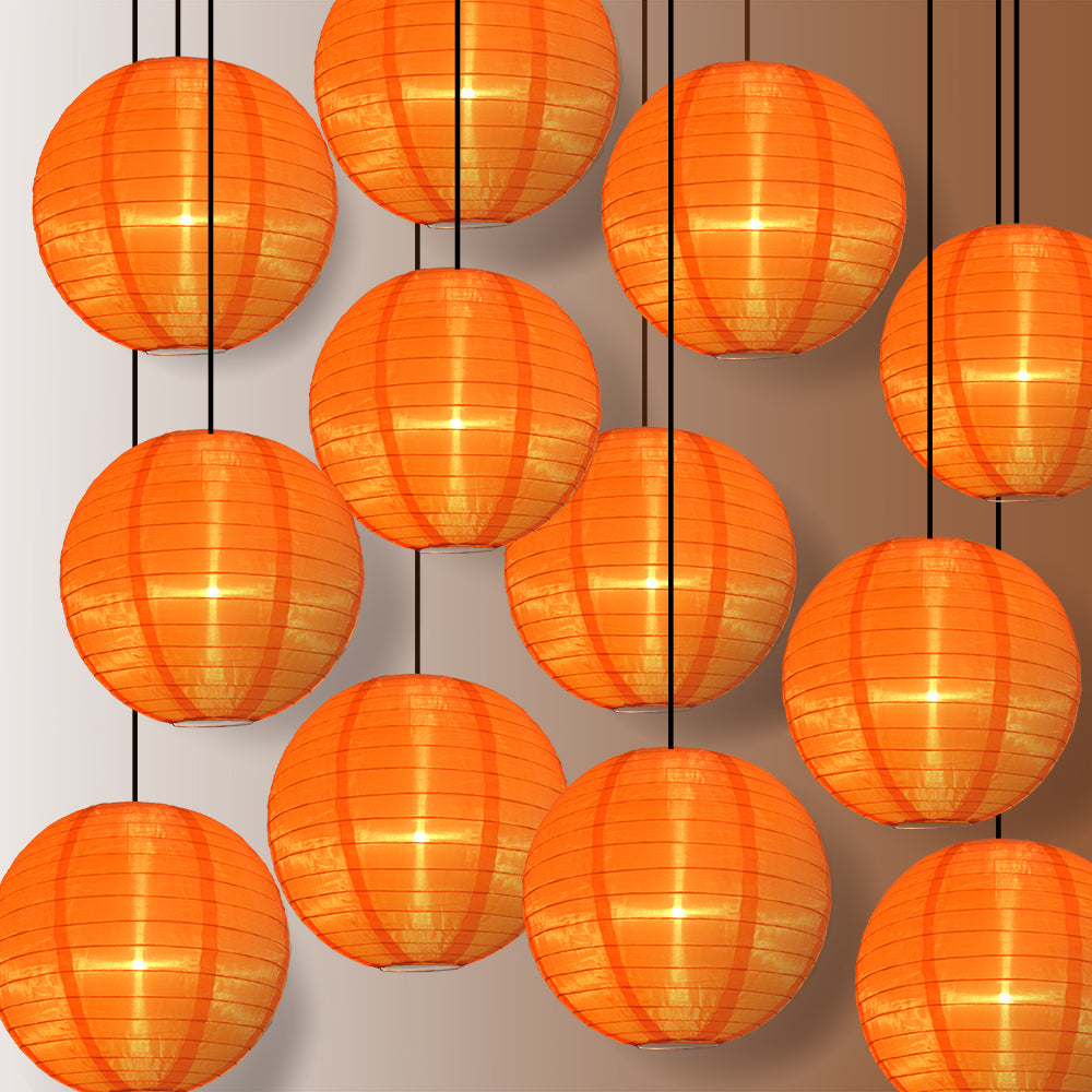 BULK PACK (12) 10" Orange Shimmering Nylon Lantern, Even Ribbing, Durable, Hanging