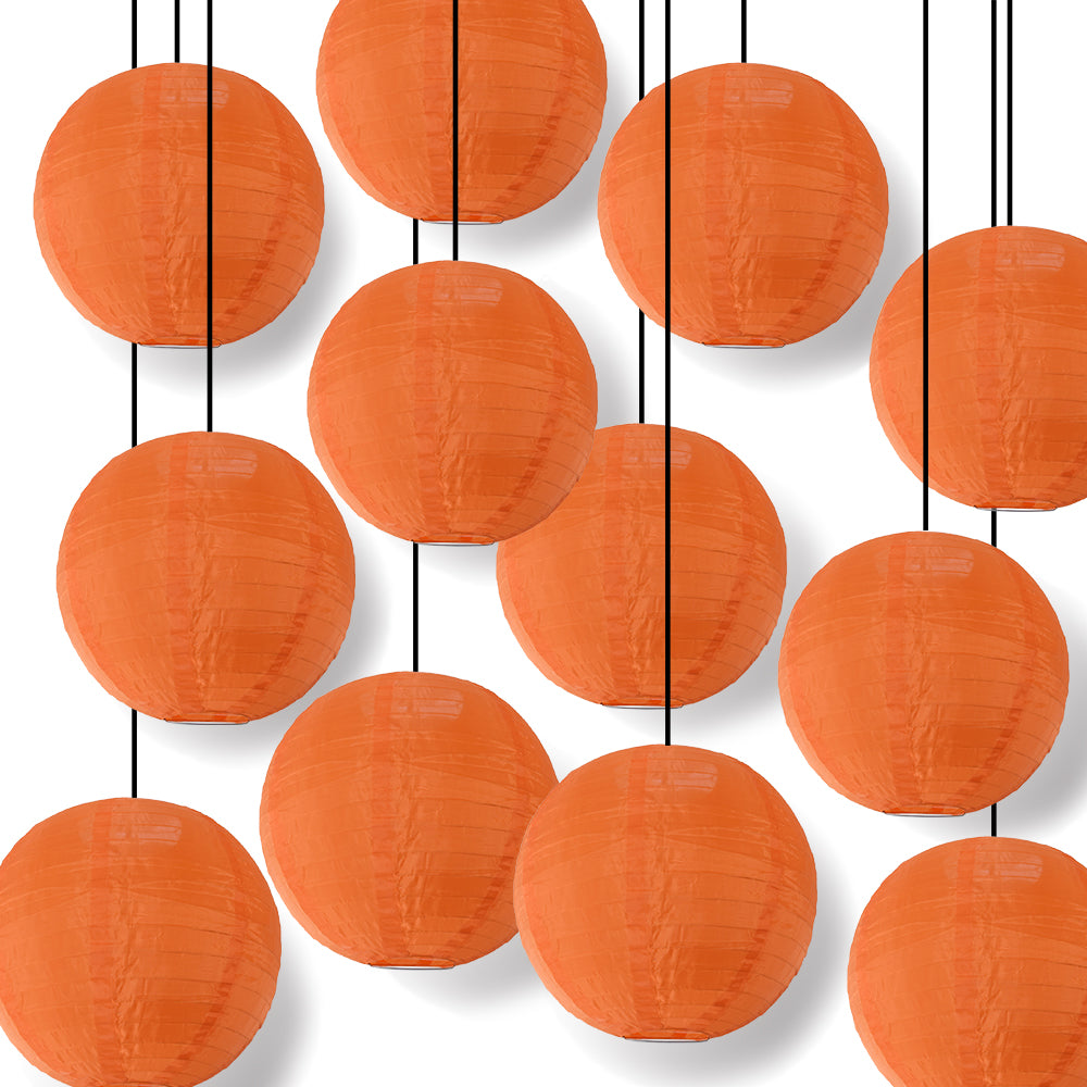 BULK PACK (12) 12&quot; Orange Shimmering Nylon Lantern, Even Ribbing, Durable, Hanging