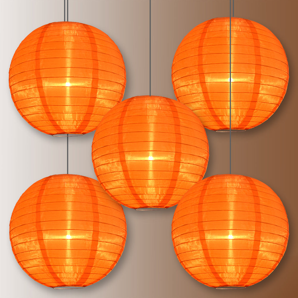 BULK PACK (5) 12&quot; Orange Shimmering Nylon Lantern, Even Ribbing, Durable, Hanging