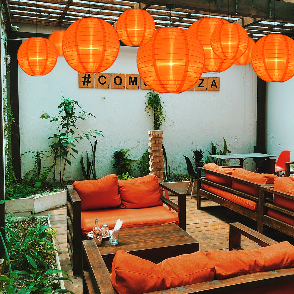 Ultimate 20-Piece Orange Nylon Lantern Party Pack - Assorted Sizes of 6&quot;, 8&quot;, 10&quot;, 12&quot; (5 Round Lanterns Each) for Weddings, Events and Décor