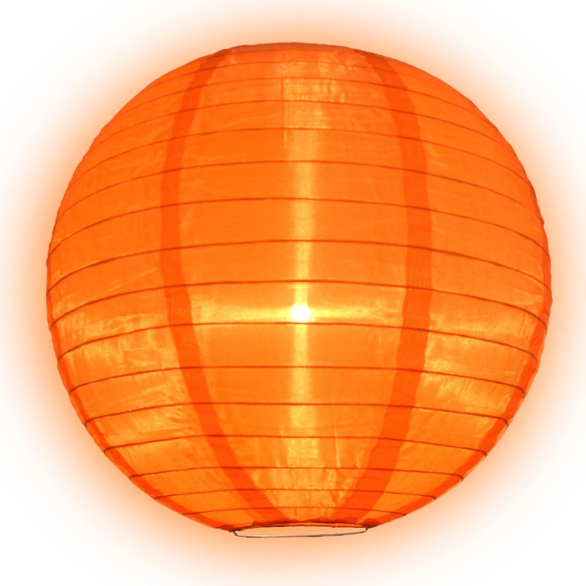 Lit Orange Shimmering Nylon Lantern, Even Ribbing, Durable, Hanging