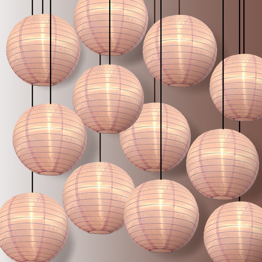 BULK PACK (12) 10" Pink Shimmering Nylon Lantern, Even Ribbing, Durable, Hanging