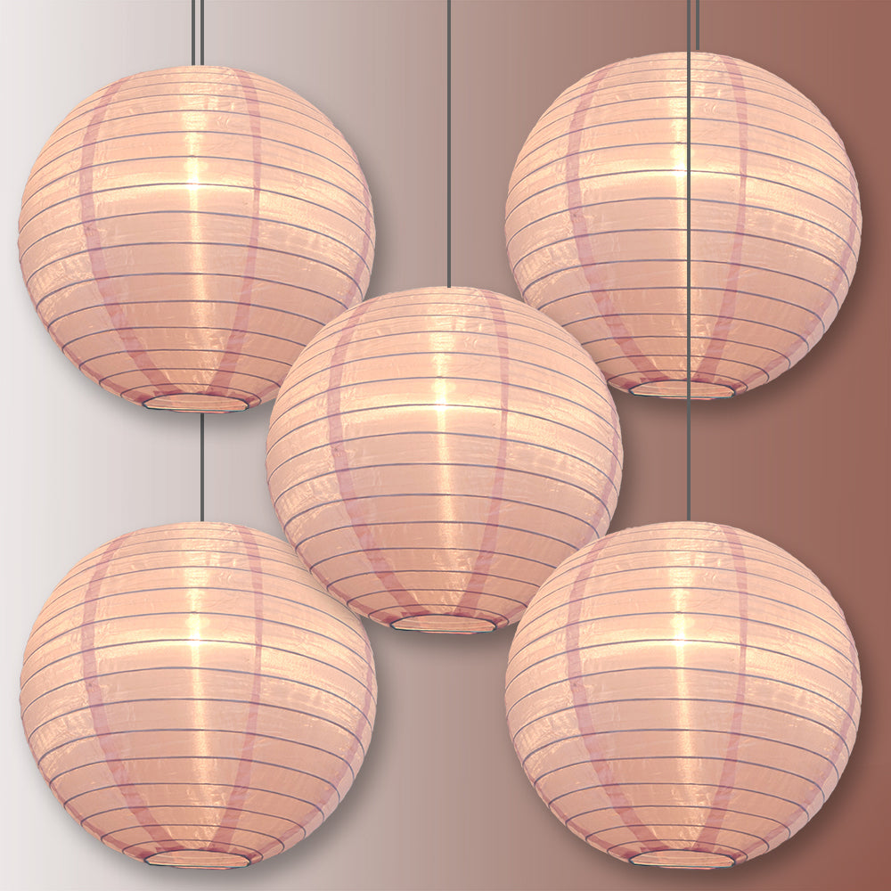 5 PACK | 14&quot; Pink Shimmering Nylon Lantern, Even Ribbing, Durable, Hanging Decoration