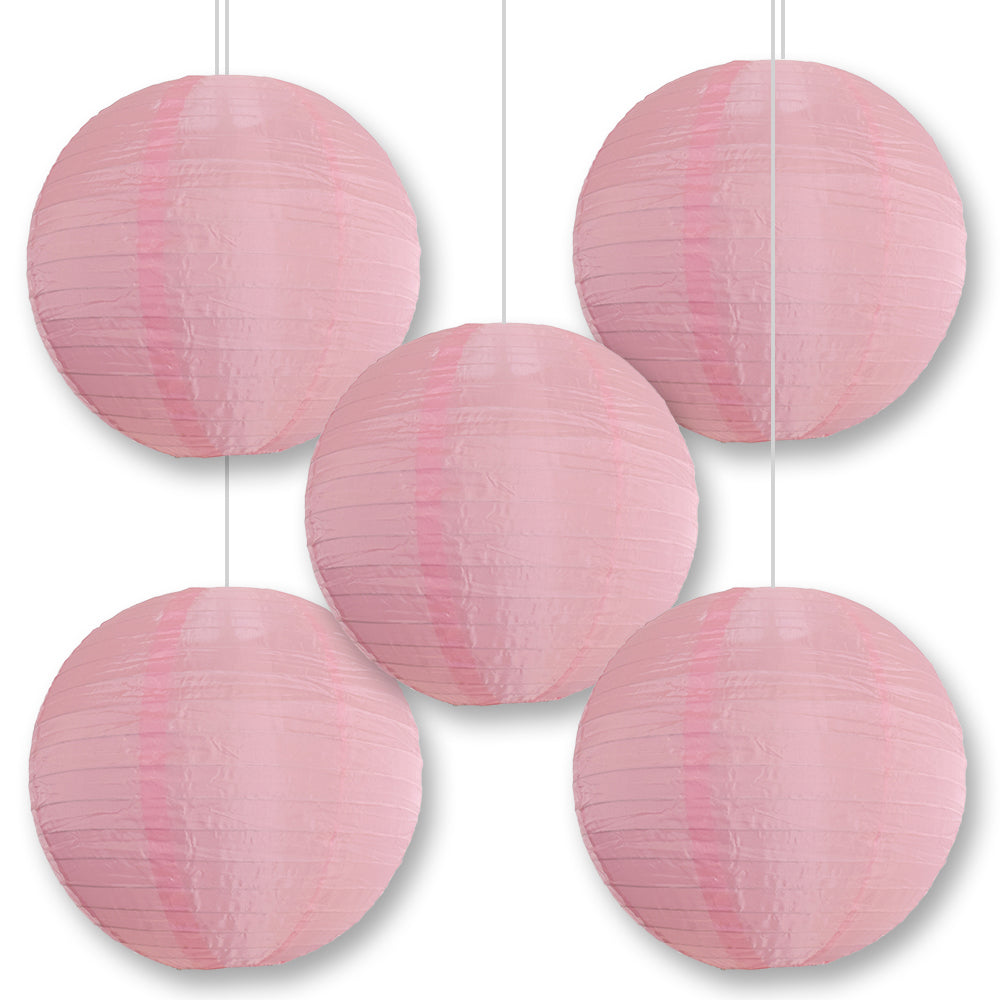 BULK PACK (5) 18" Pink Shimmering Nylon Lantern, Even Ribbing, Durable, Hanging