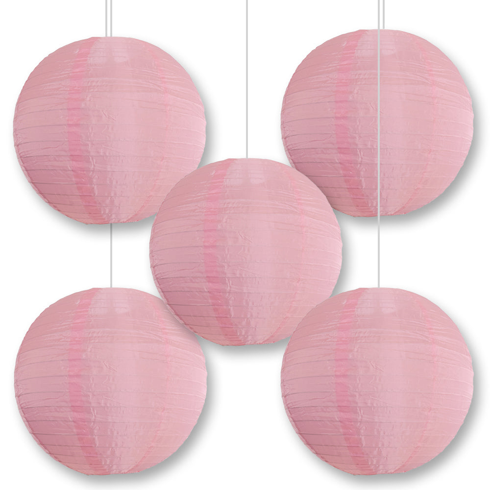 BULK PACK (5) 24&quot; Pink Shimmering Nylon Lantern, Even Ribbing, Durable, Hanging