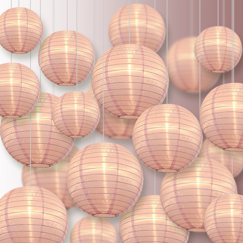 Ultimate 20-Piece Pink Nylon Lantern Party Pack - Assorted Sizes of 6&quot;, 8&quot;, 10&quot;, 12&quot; (5 Round Lanterns Each) for Weddings, Events and Décor