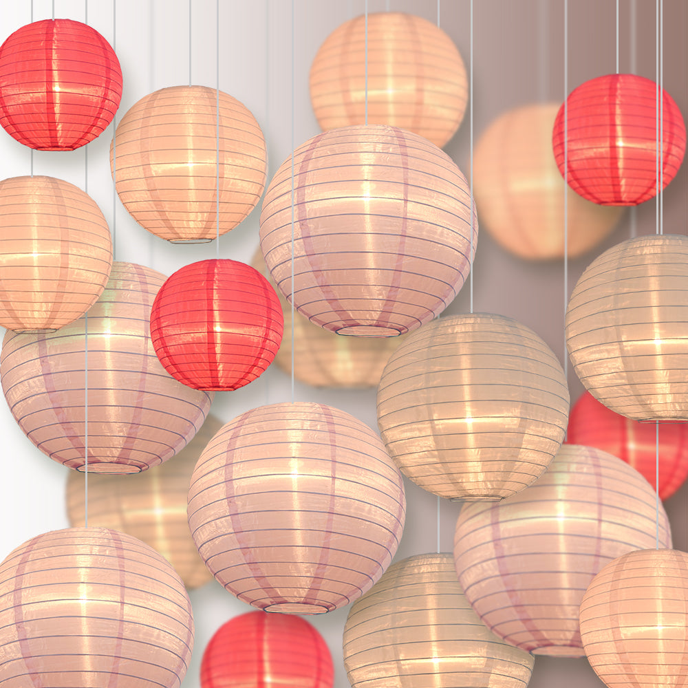 Ultimate 20-Piece Pink Variety Nylon Lantern Party Pack - Assorted Sizes of 6", 8", 10", 12" (5 Round Lanterns Each) for Weddings, Events and Décor