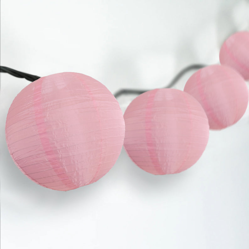 BLOWOUT 4&quot; Pink Round Shimmering Nylon Lantern Party String Lights (8FT, Expandable)