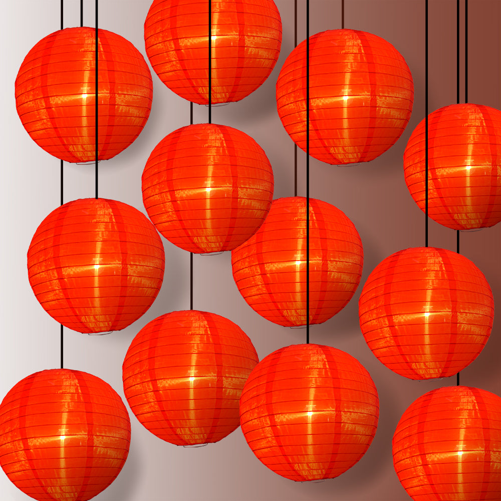 BULK PACK (12) 12&quot; Red Shimmering Nylon Lantern, Even Ribbing, Durable, Hanging