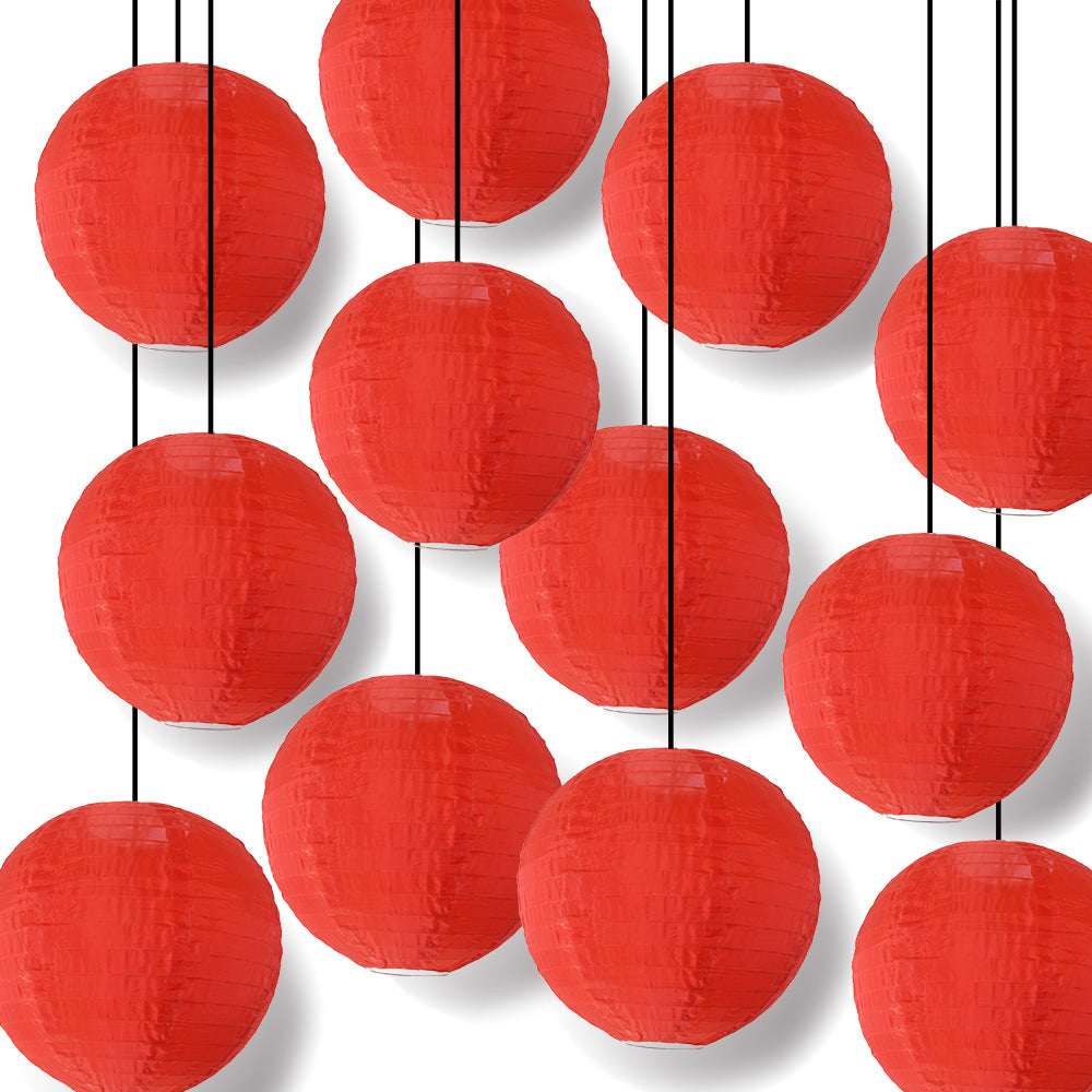 BULK PACK (12) 10" Red Shimmering Nylon Lantern, Even Ribbing, Durable, Hanging
