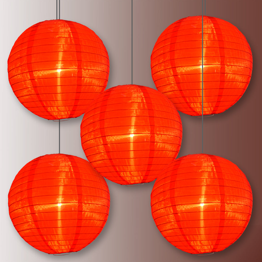 5 PACK | 14&quot; Red Shimmering Nylon Lantern, Even Ribbing, Durable, Hanging Decoration