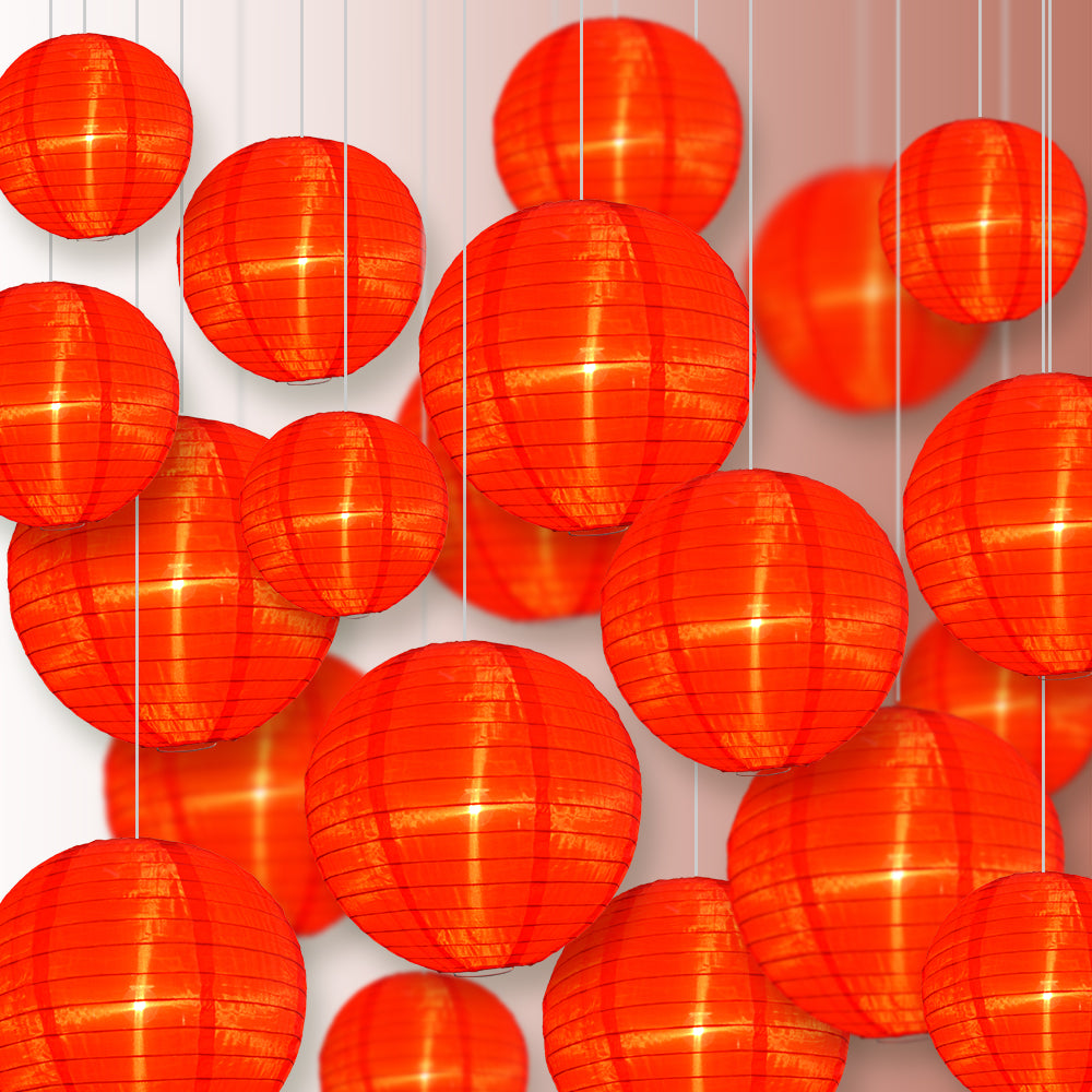 Ultimate 20-Piece Red Nylon Lantern Party Pack - Assorted Sizes of 6", 8", 10", 12" (5 Round Lanterns Each) for Weddings, Events and Décor