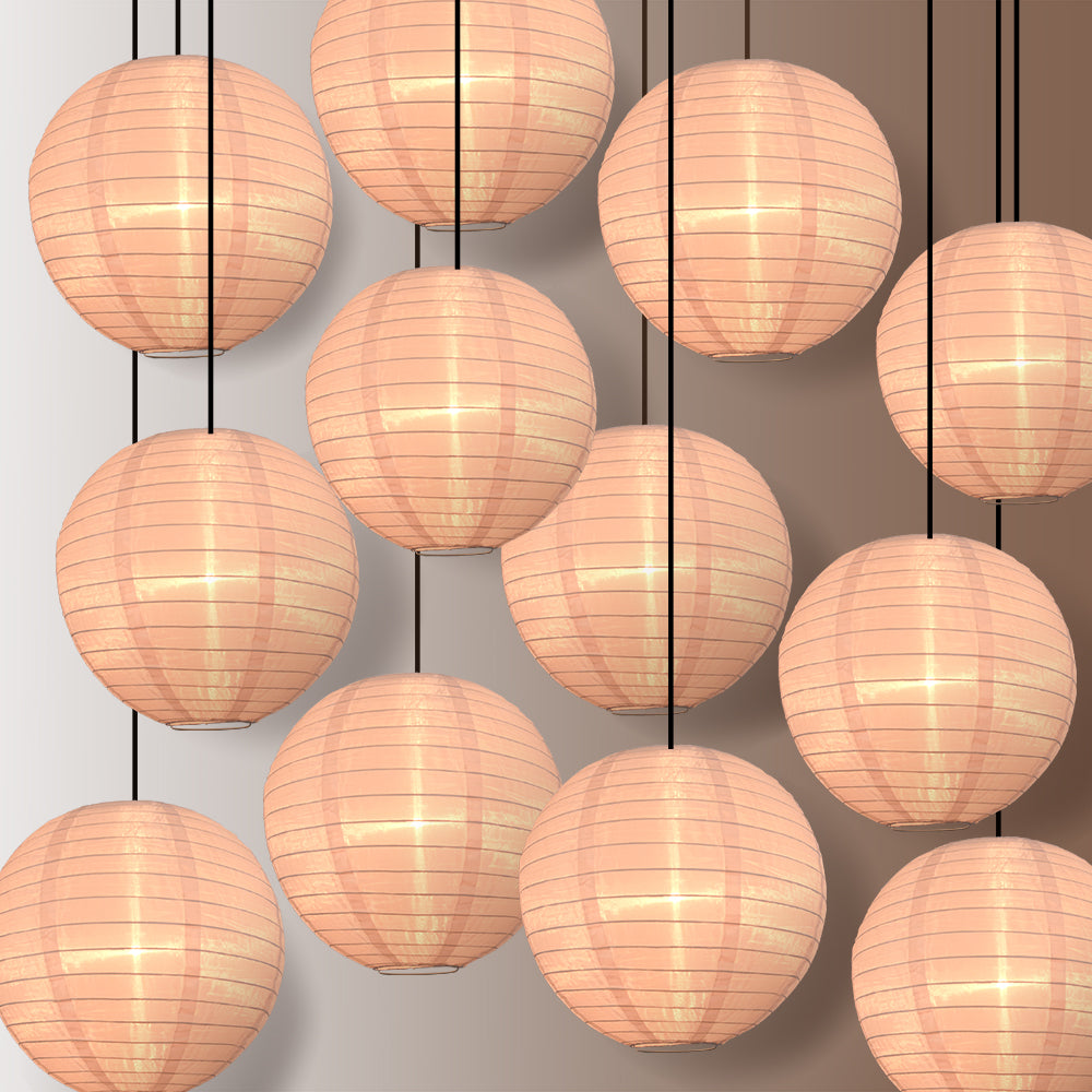12 PACK | 14&quot; Rose Quartz Pink Shimmering Nylon Lantern, Even Ribbing, Durable, Hanging Decoration - PaperLanternStore.com - Paper Lanterns, Decor, Party Lights &amp; More