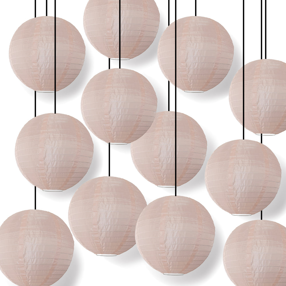 BULK PACK (12) 12&quot; Rose Quartz Pink Shimmering Nylon Lantern, Even Ribbing, Durable, Hanging
