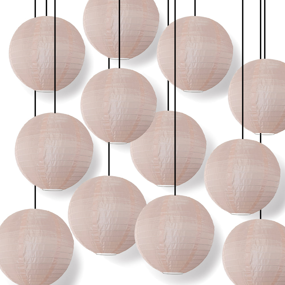 12 PACK | 14&quot; Rose Quartz Pink Shimmering Nylon Lantern, Even Ribbing, Durable, Hanging Decoration - PaperLanternStore.com - Paper Lanterns, Decor, Party Lights &amp; More