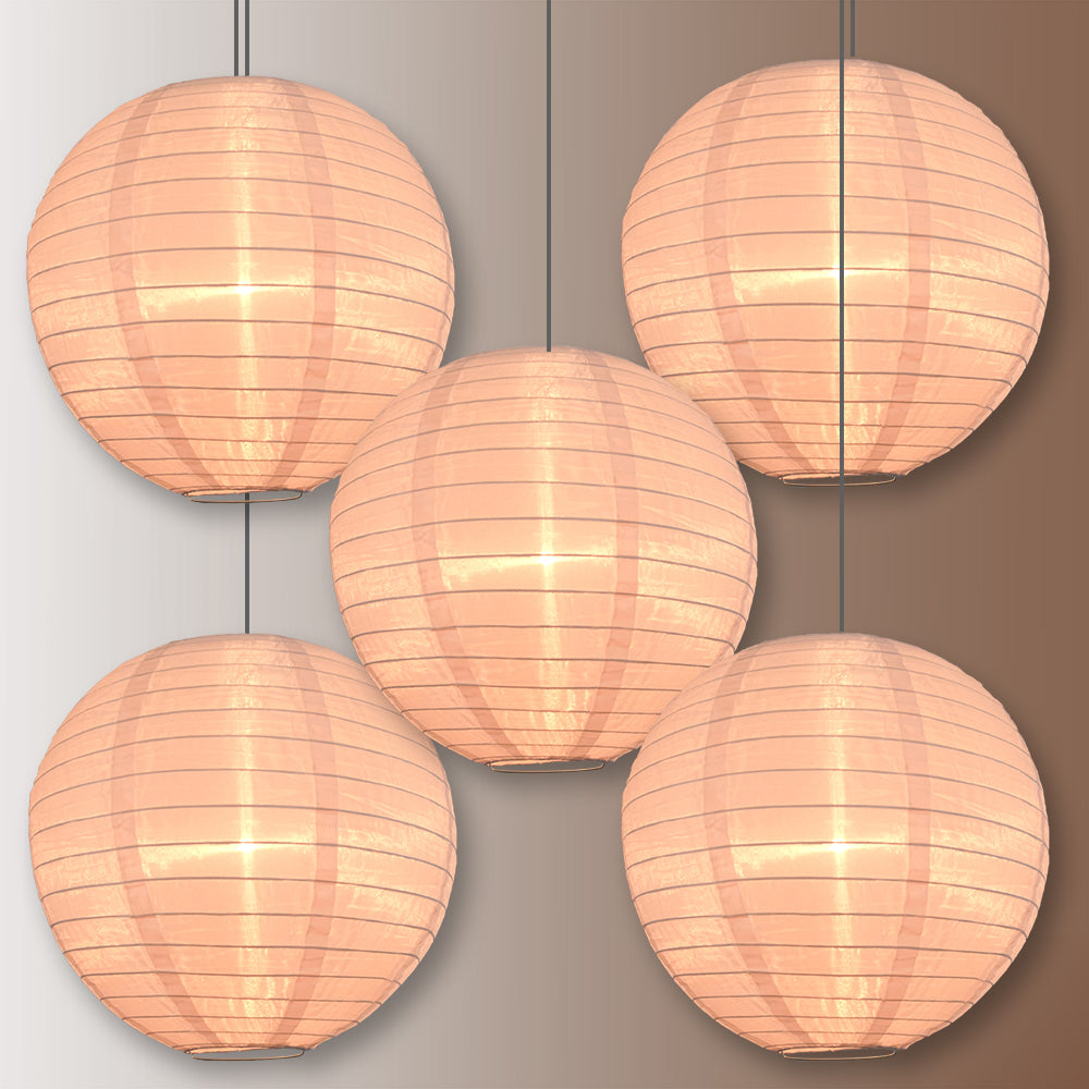 5 PACK | 14&quot; Rose Quartz Pink Shimmering Nylon Lantern, Even Ribbing, Durable, Hanging Decoration