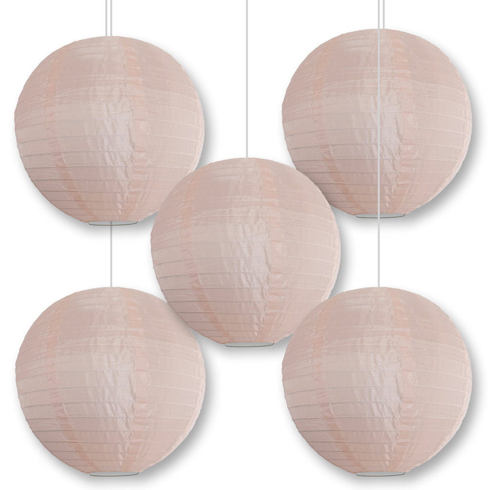 BULK PACK (5) 12&quot; Rose Quartz Pink Shimmering Nylon Lantern, Even Ribbing, Durable, Hanging