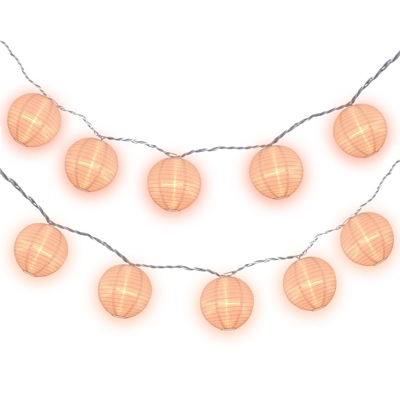 BLOWOUT 4&quot; Rose Quartz Pink Round Shimmering Nylon Lantern Party String Lights (8FT, Expandable)