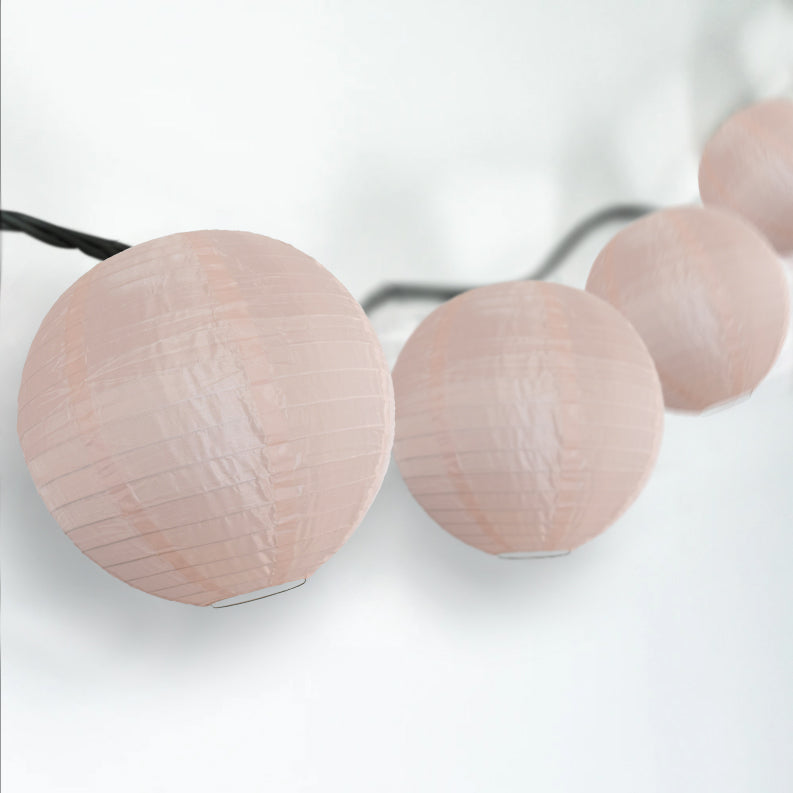 BLOWOUT 4&quot; Rose Quartz Pink Round Shimmering Nylon Lantern Party String Lights (8FT, Expandable)